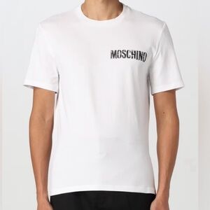 MOSCHINO COUTURE Belt Logo Print Short Sleeve T- Shirt White Men’s SZ Large NEW